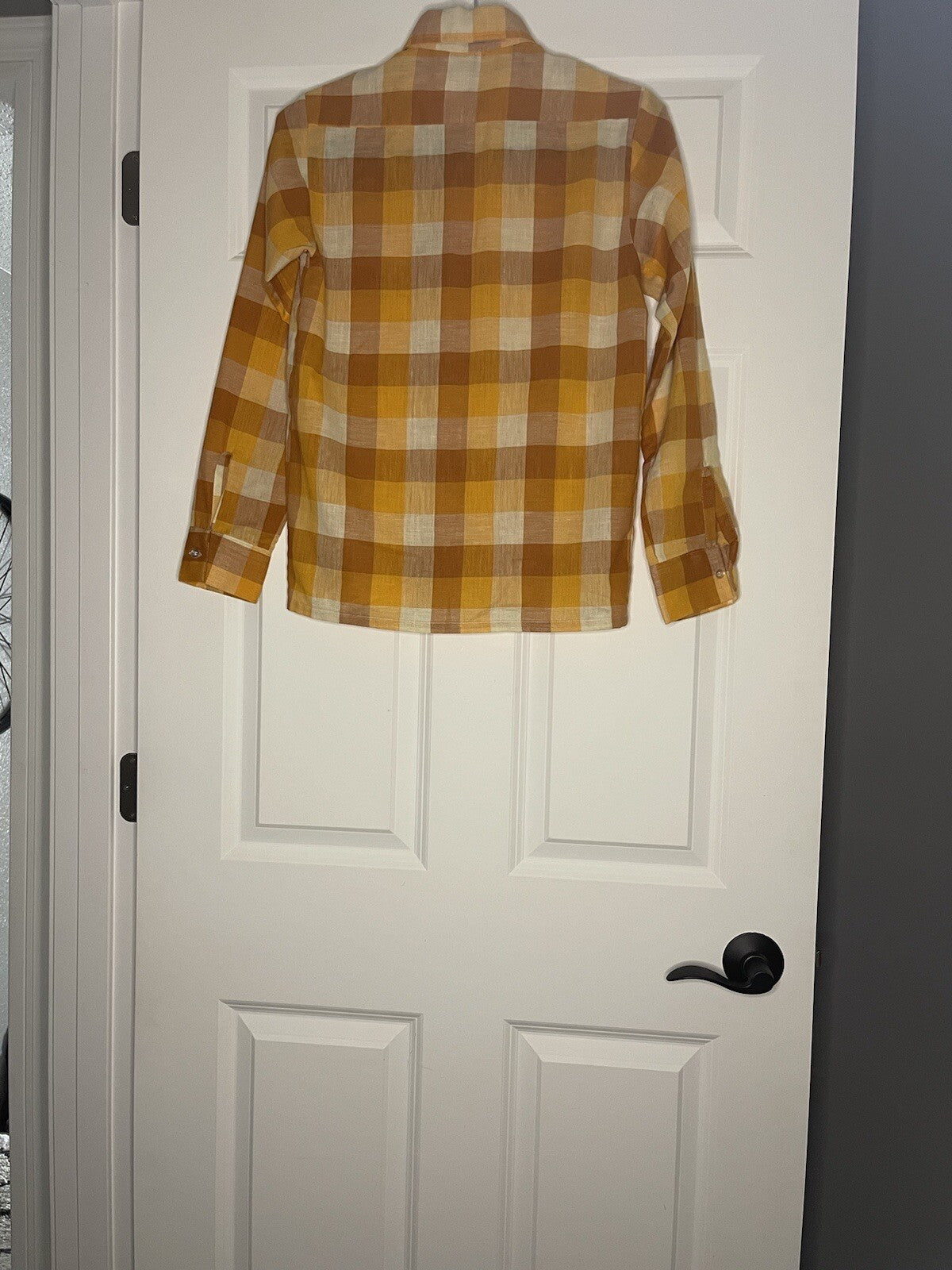 Vintage Castleford Top 16 Button Up Blouse Orange Beige Checkered Fits Like A ML