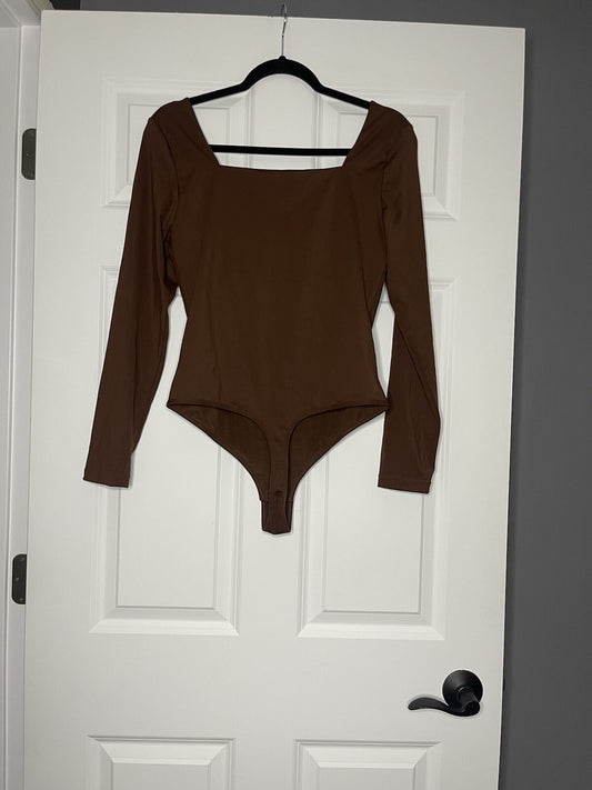 Shapellx Bodysuit Brown Long Sleeve Built In Bra XXL Nwot 