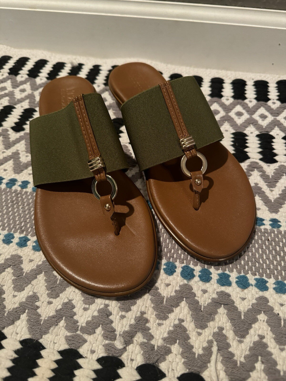 Italian Shoemakers Sandals Size 9 Green And Brown 