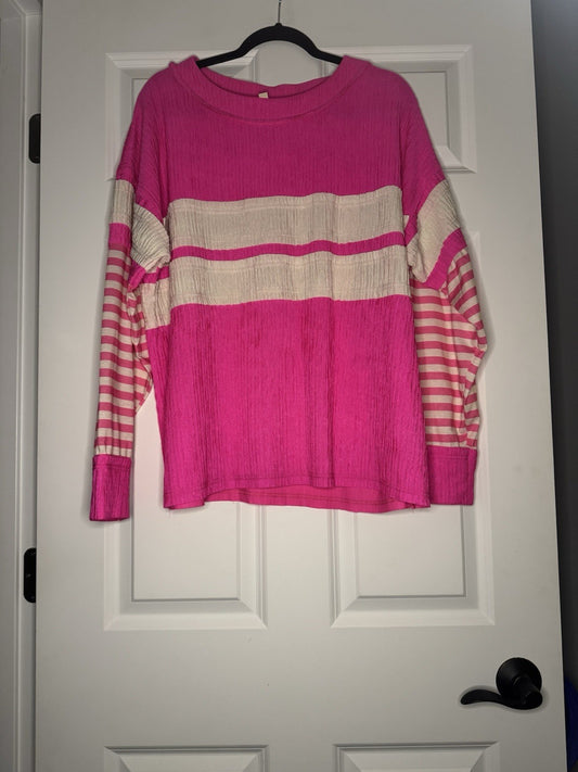 Bibi Long Sleeve Top Xl Neon Pink And Cream 