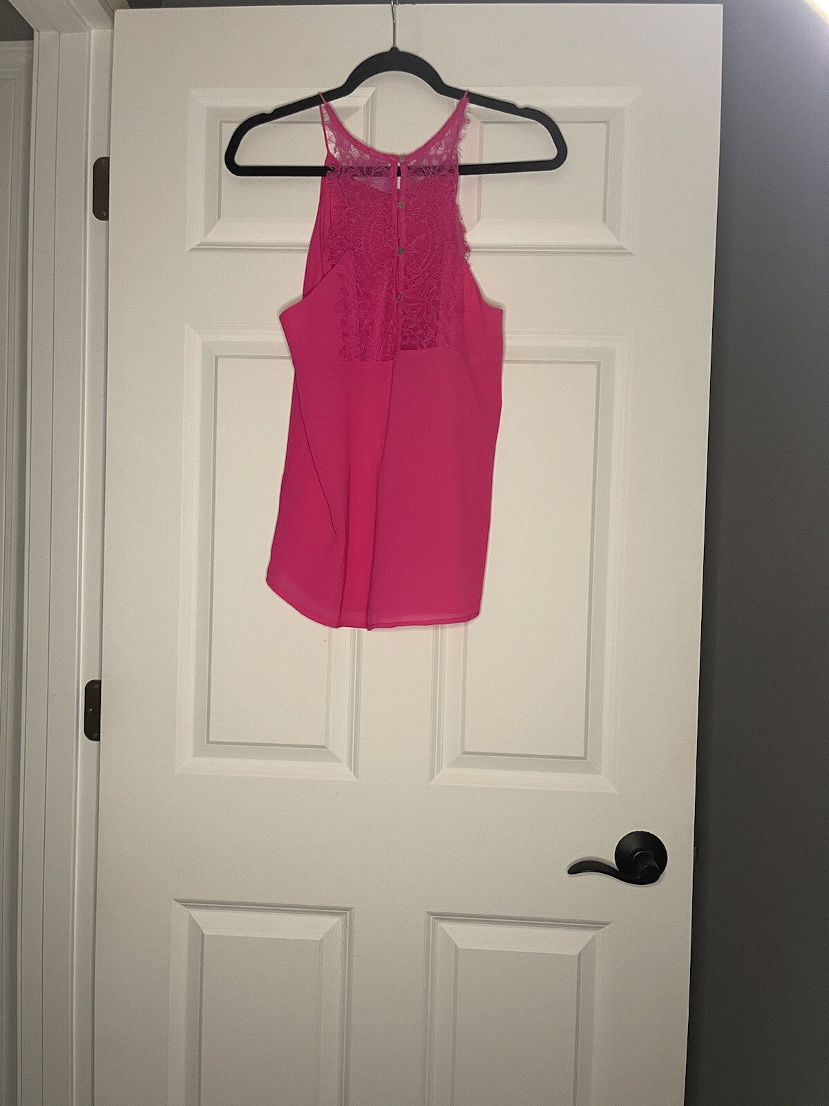 Naked Zebra Sleeveless Blouse Medium Hot Pink Lace Back Nwt
