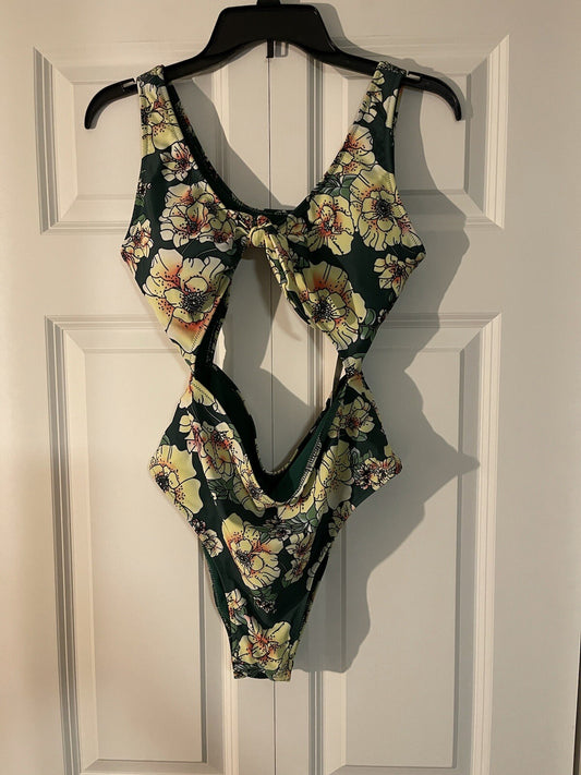 Zaful one piece swimsuit green yellow floral size 8 nwt 