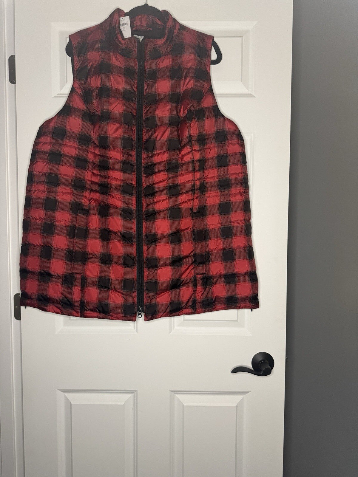 J Jill Down 2x Down Puffer Vest Black And Red Buffalo Check Nwt 169