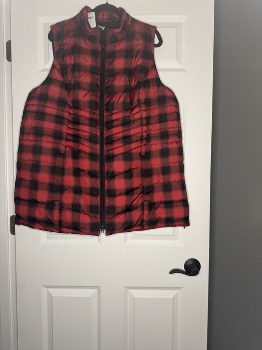 J Jill Down 2x Down Puffer Vest Black And Red Buffalo Check Nwt 169