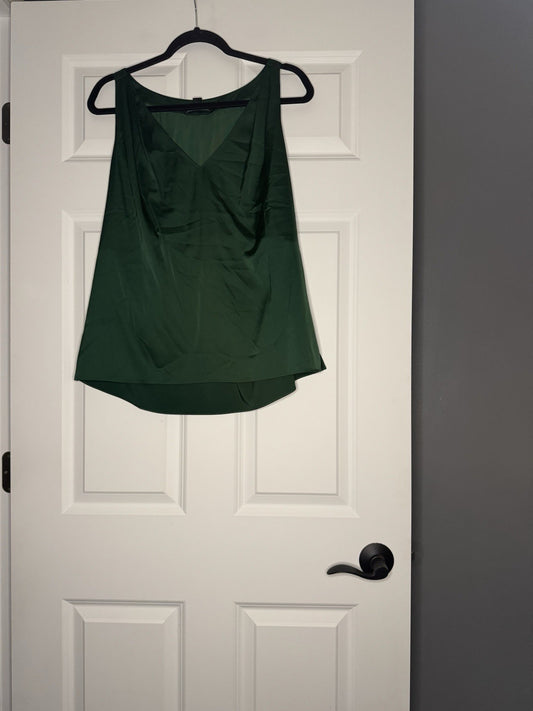 Boston Proper V Neck Sleeveless Blouse Green Size 16 Slits In Sides 