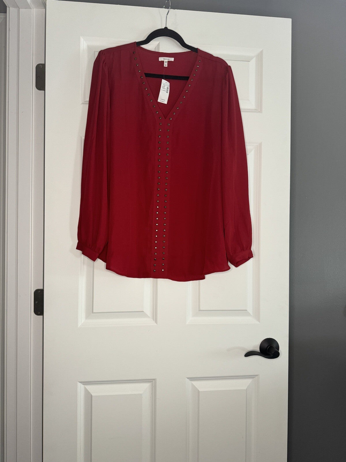 Maurice’s Long Sleeve Blouse Red W Beading Down Center And Collar Xl Red Xl Nwt 
