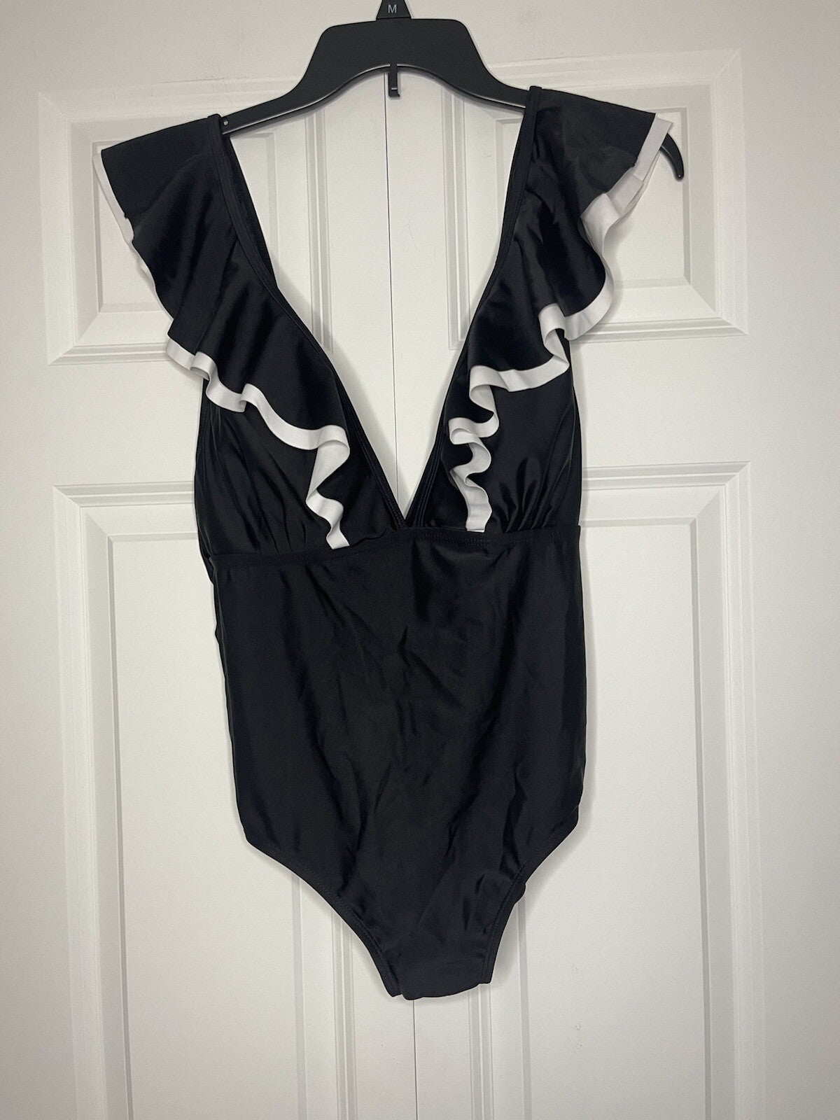 Marina West one piece swimsuit black and white ruffle nwt 50 uv