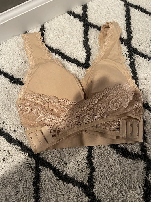 Unbranded beige lace front hook bra xl new in bag