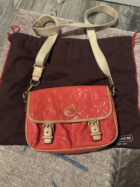 Coach Crossbody Pink And Beige Logo Purse With Dust Cover 