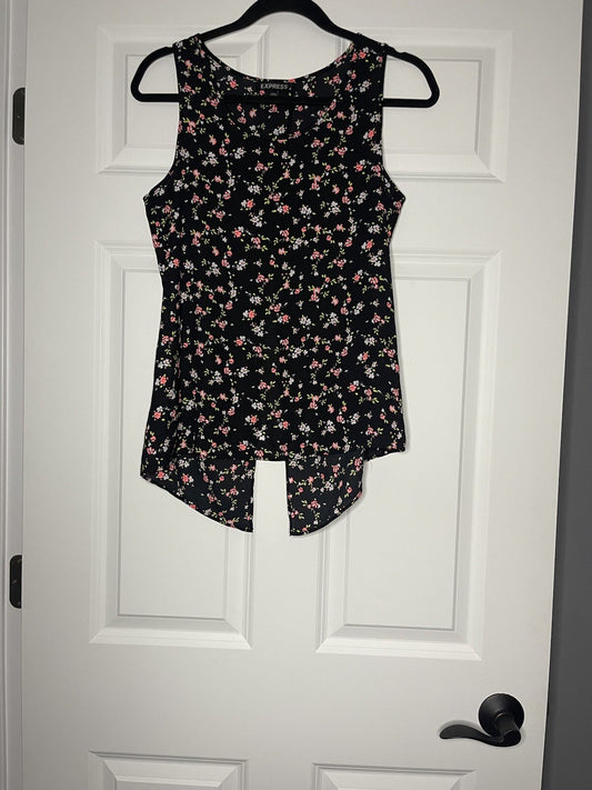 Express sleeveless blouse black with multi floral split back small