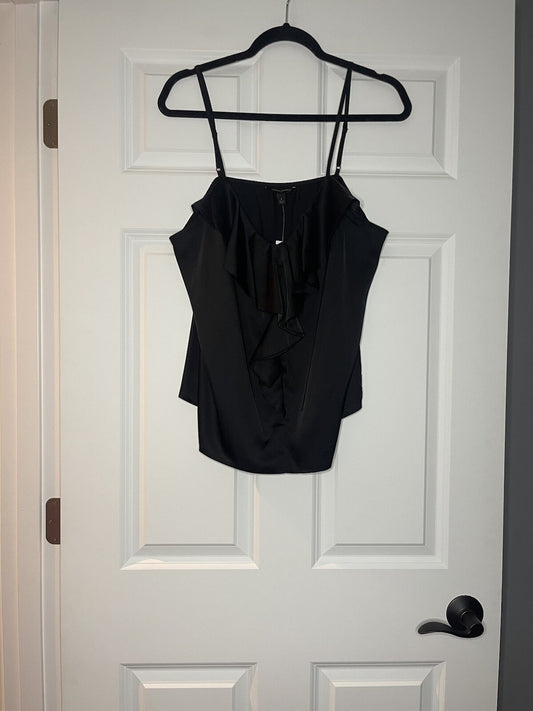 Banana Republic sleeveless blouse spaghetti strap w ruffle down center black L