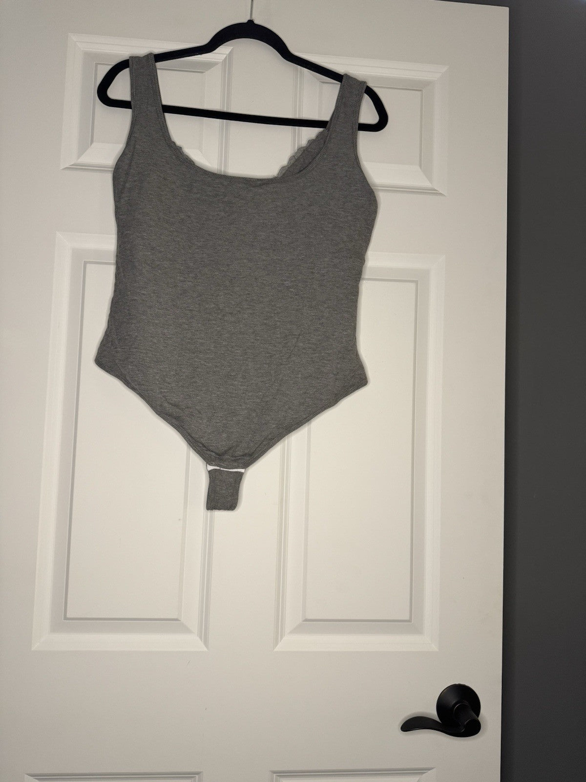 Popilush Ribbed Bodysuit W Lace 2xl Gray 