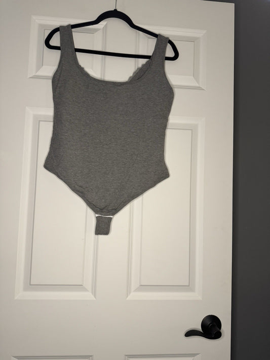 Popilush Ribbed Bodysuit W Lace 2xl Gray 