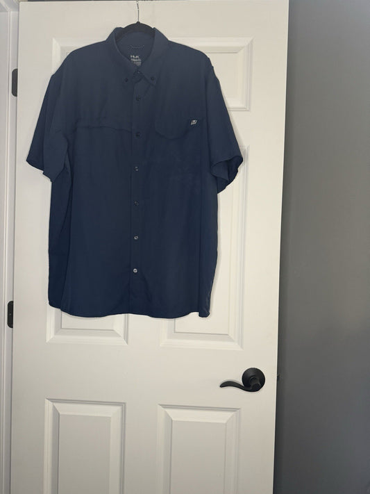 Huk Short Sleeve Button Up Shirt Blue Xxl Never Worn 