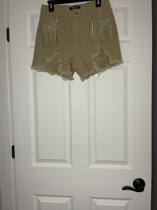 Blue B Rhinestone Shorts Large Brown New With Tags