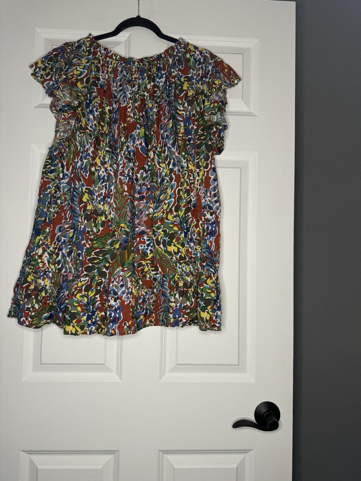 Kori Plus Short Sleeve Blouse 2x Red W Green Yellow White Floral Print 