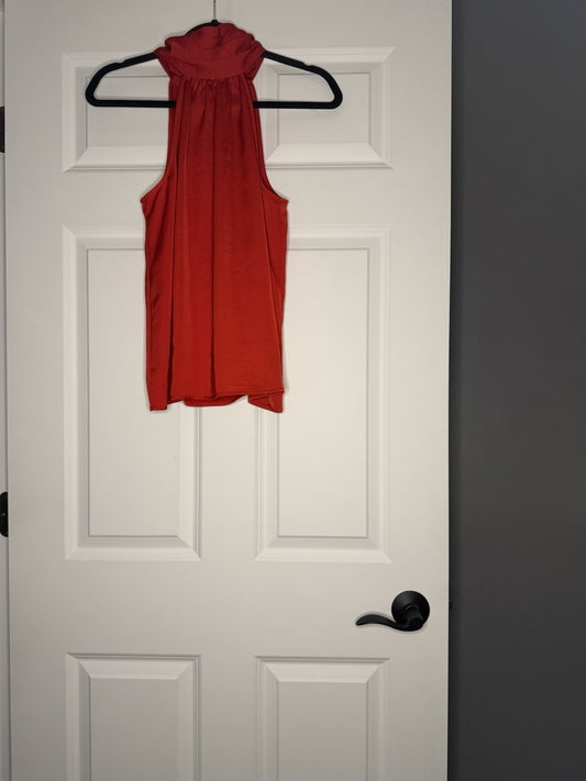 A New Day High Tie Neck Sleeveless Blouse Large Red Nwt 