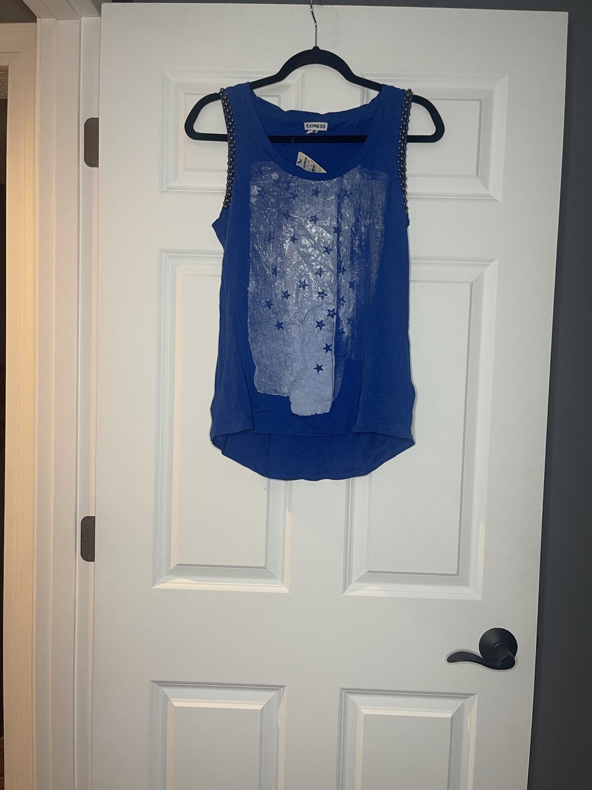 Express sleeveless blouse small blue with stars nwt 