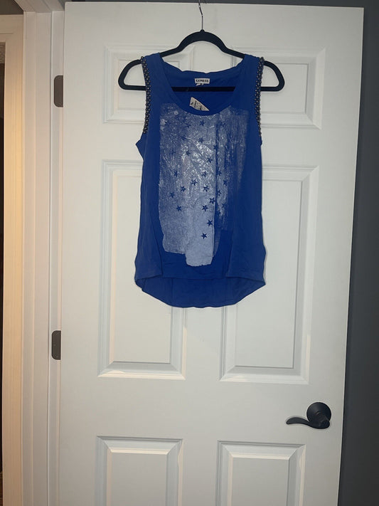 Express sleeveless blouse small blue with stars nwt 
