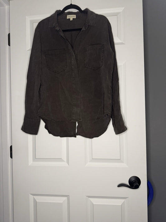 Cloth And Stone Button Up Blouse Large Charcoal Slit In Back 