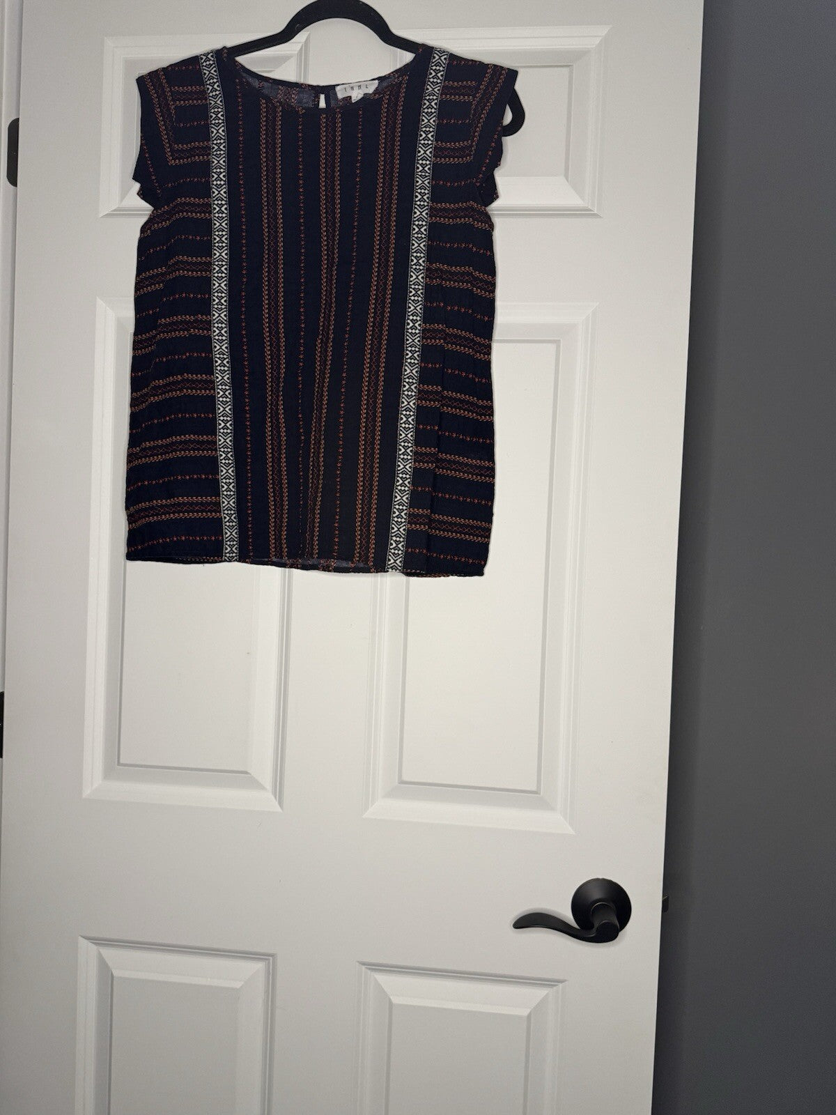 Thml Short Sleeve Blouse Small Navy Red White Print 