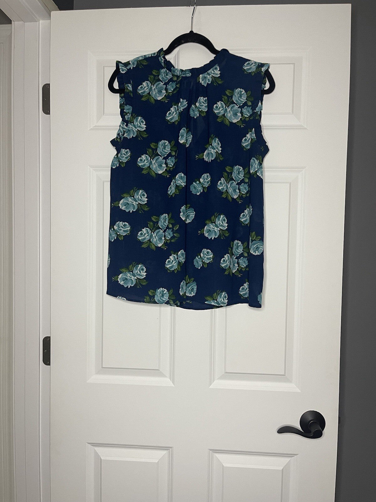 Wayf sleeveless blouse navy green teal white floral