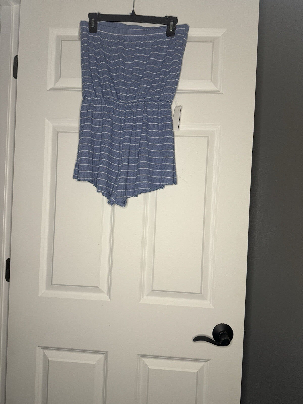Blue Blush Strapless Romper Medium Blue White Stripe Nwt 49.00