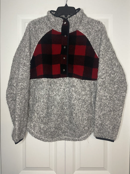 Maurices fleece sweatshirt medium gray and buffalo check plaid nwt 