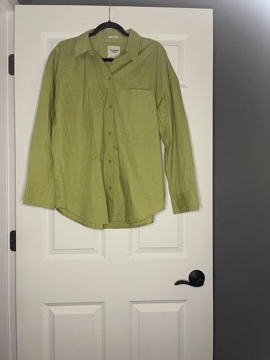 Abercrombie And Fitch Oversized Button Up Blouse Large Green Nwt Msrp 60.00