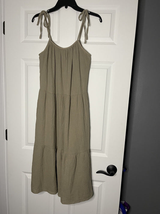 New in ingrid tiered mini dress sleeveless small taupish Green NWT