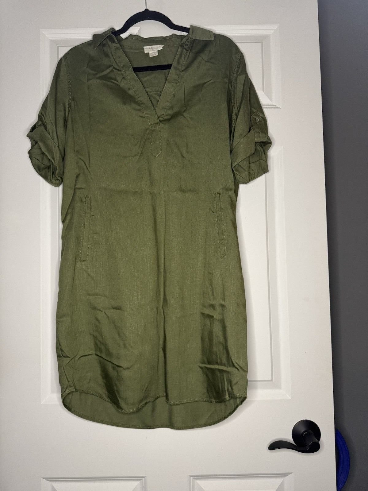 Loft Lounge Dress Half Sleeve Green Medium W Pockets 