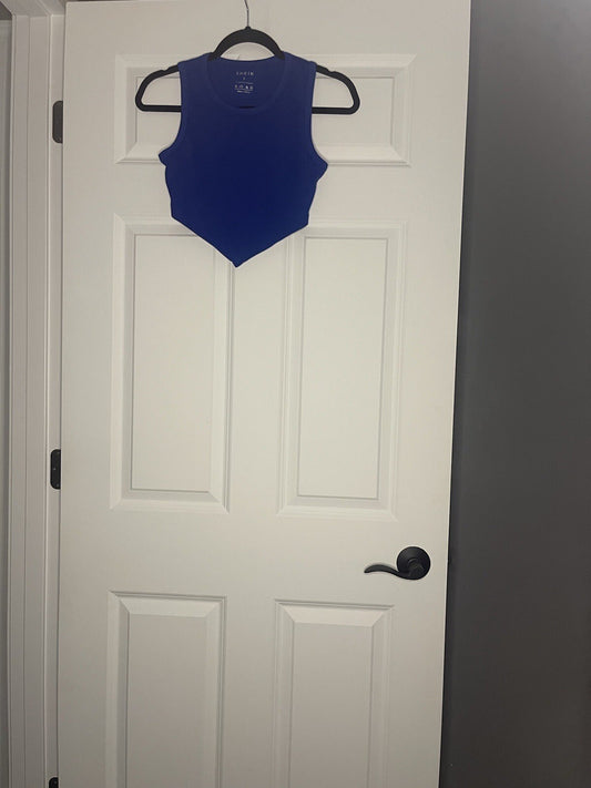 Shein Sleeveless Crop Top Small Ribbed Blue 