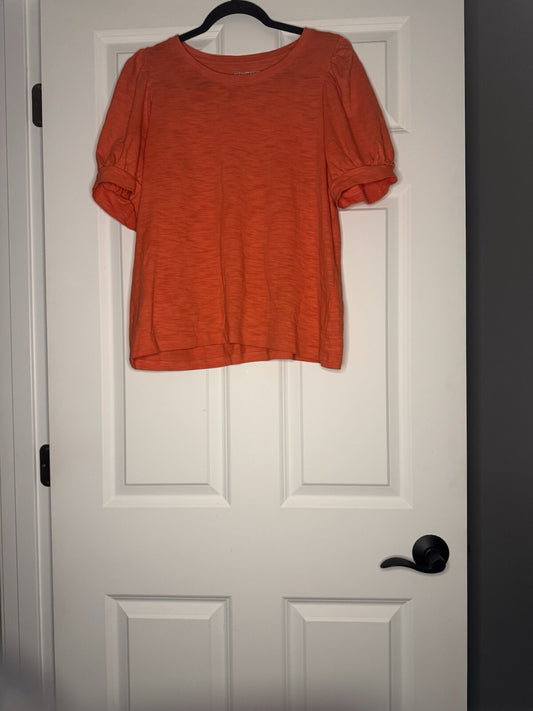 Chicos Size 2 Poofy Sleeve Blouse Orange Heathered 