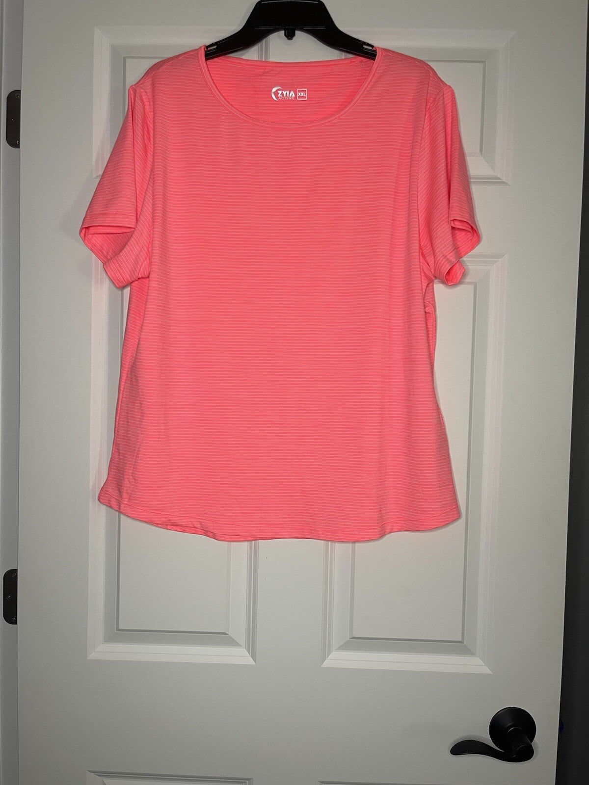 Zyia short sleeve top xxl neon coral and white stripe