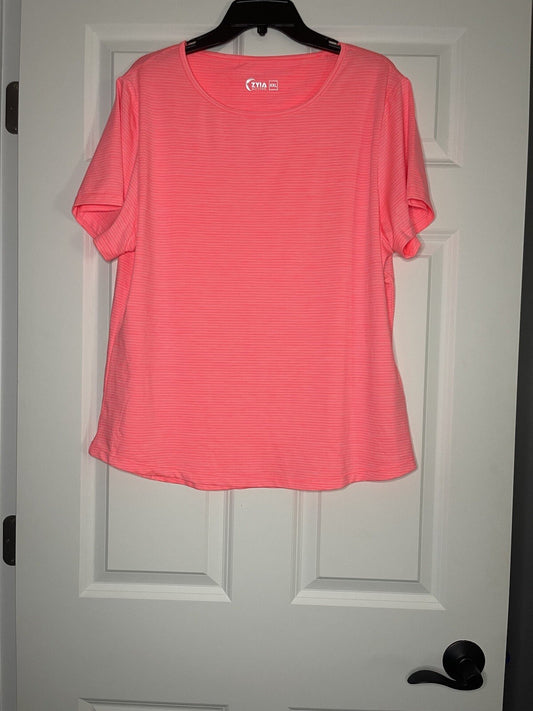 Zyia short sleeve top xxl neon coral and white stripe