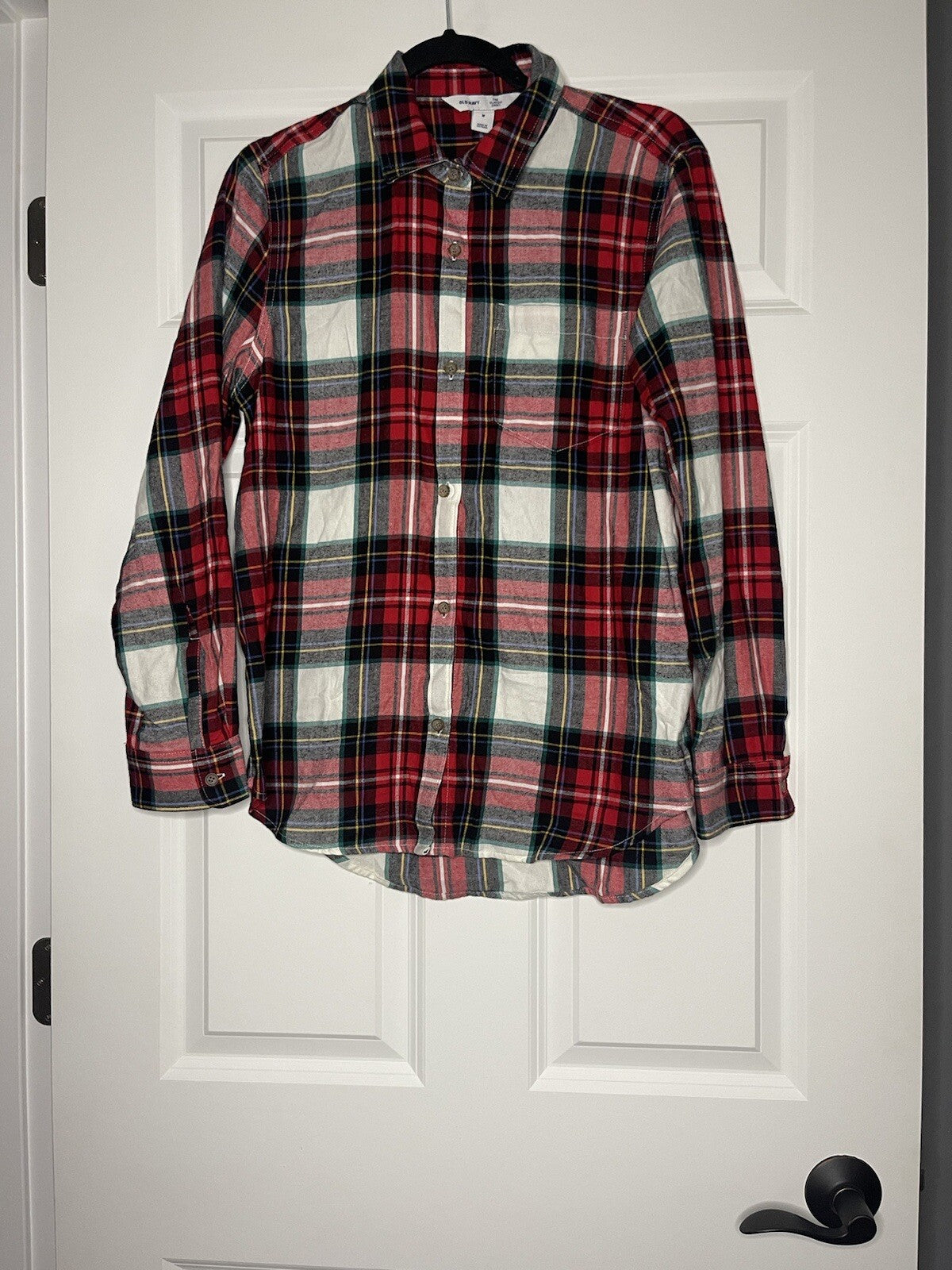 Old Navy the classic shirt button up medium plaid red green blue black yellow