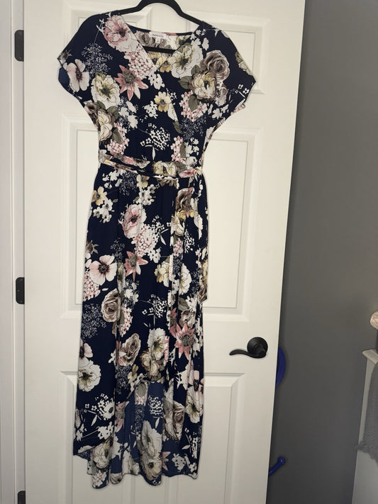 Hailey And Co Short Sleeve Dress With Belt Small Navy W Multicolor Floral 