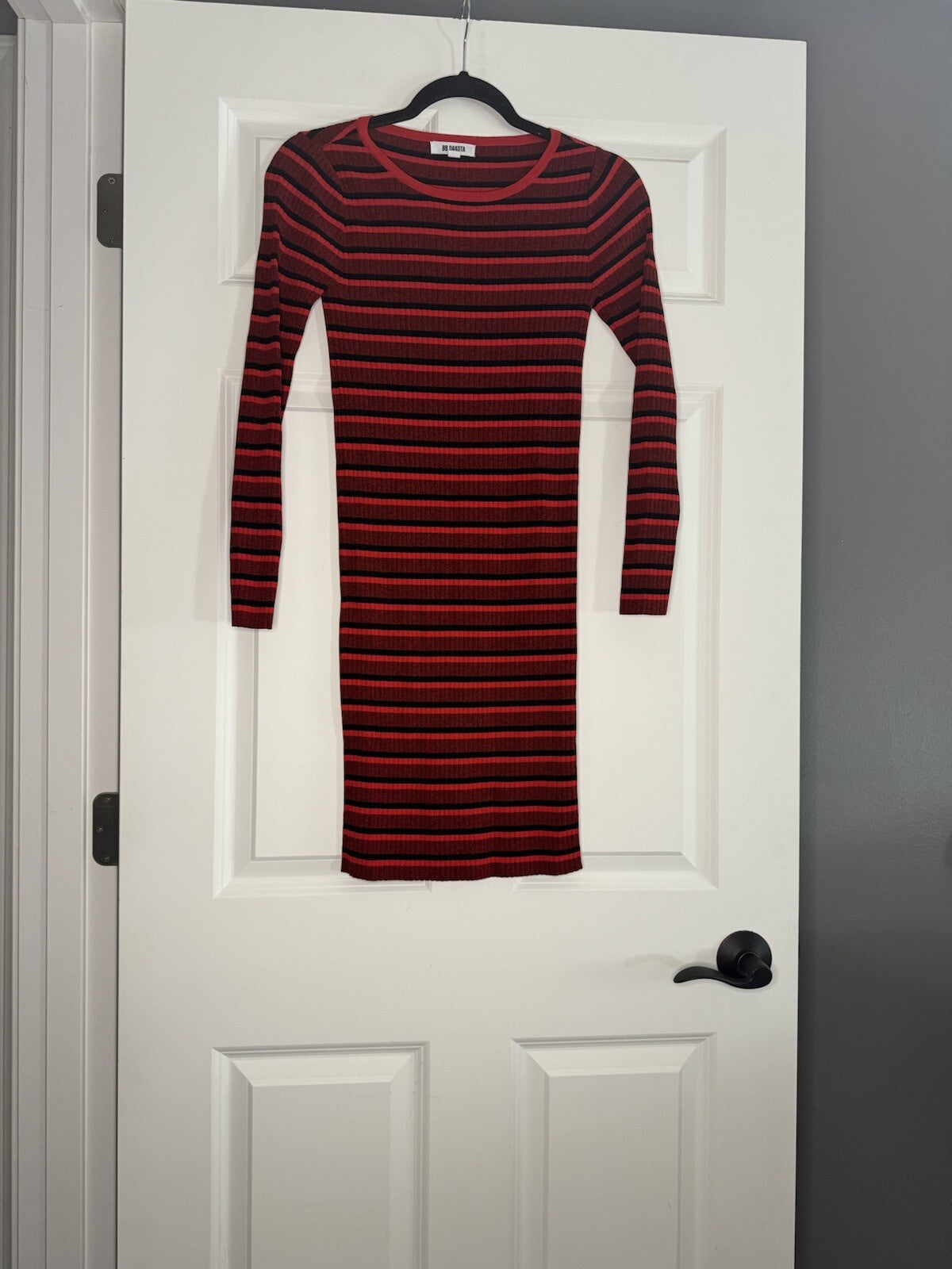 Bb Dakota Sweater Dress Small Black Red Stripe Ribbed 