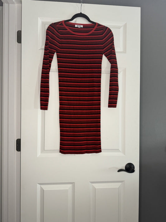 Bb Dakota Sweater Dress Small Black Red Stripe Ribbed 