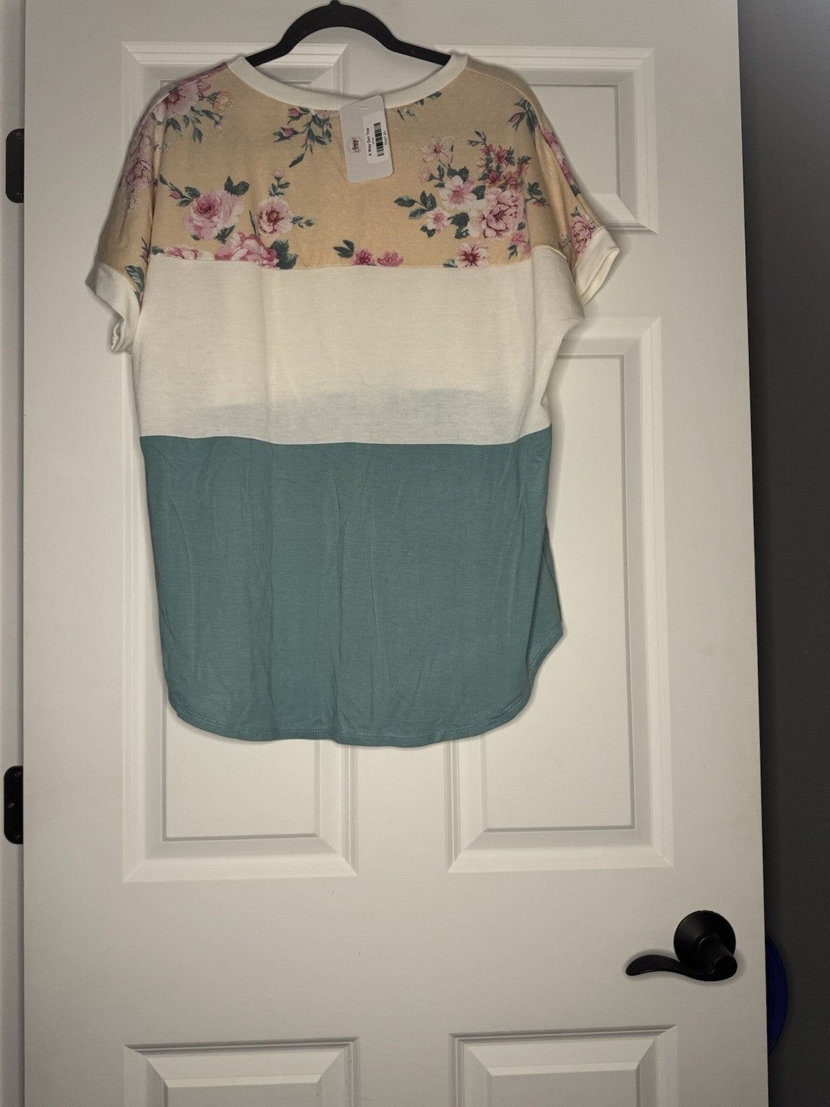 7th Ray Short Sleeve Blouse Xl Green White Peach Floral Nwt 34