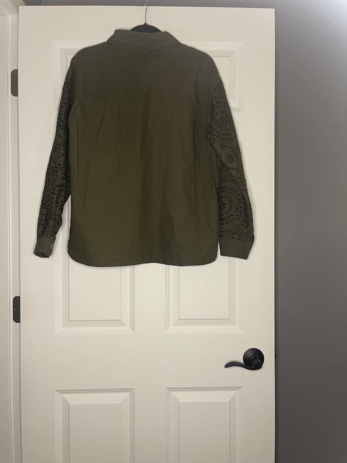 Maurice’s Button Up Jacket Large Green With Floral Cut Out Sleeves Nwt Msrp $54.