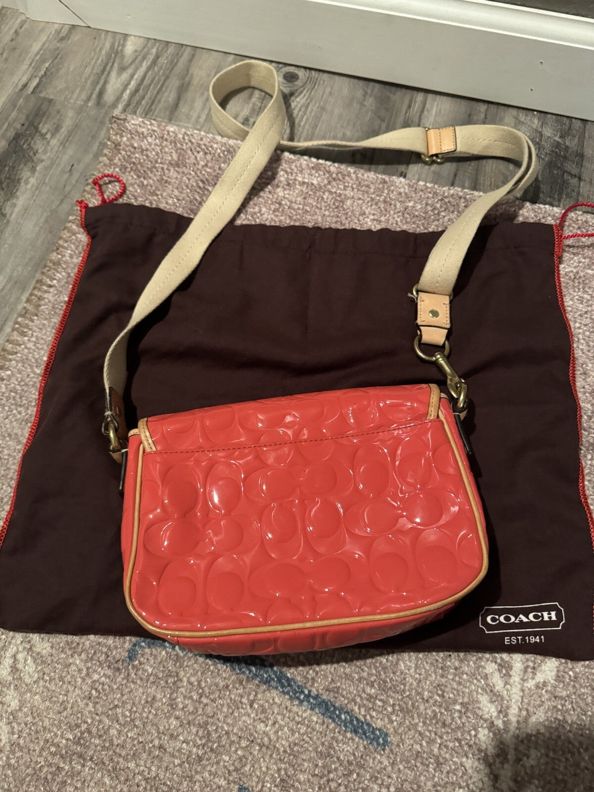 Coach Crossbody Pink And Beige Logo Purse With Dust Cover 