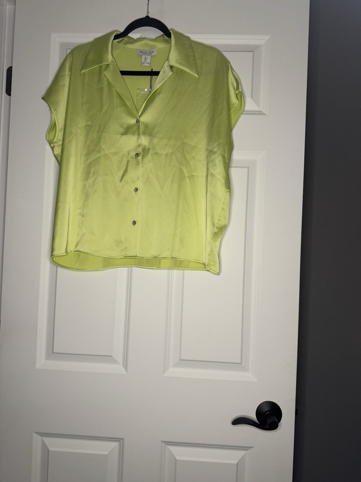 Rachel Zoe Short Sleeve Button Up Blouse Large Green Nwt 