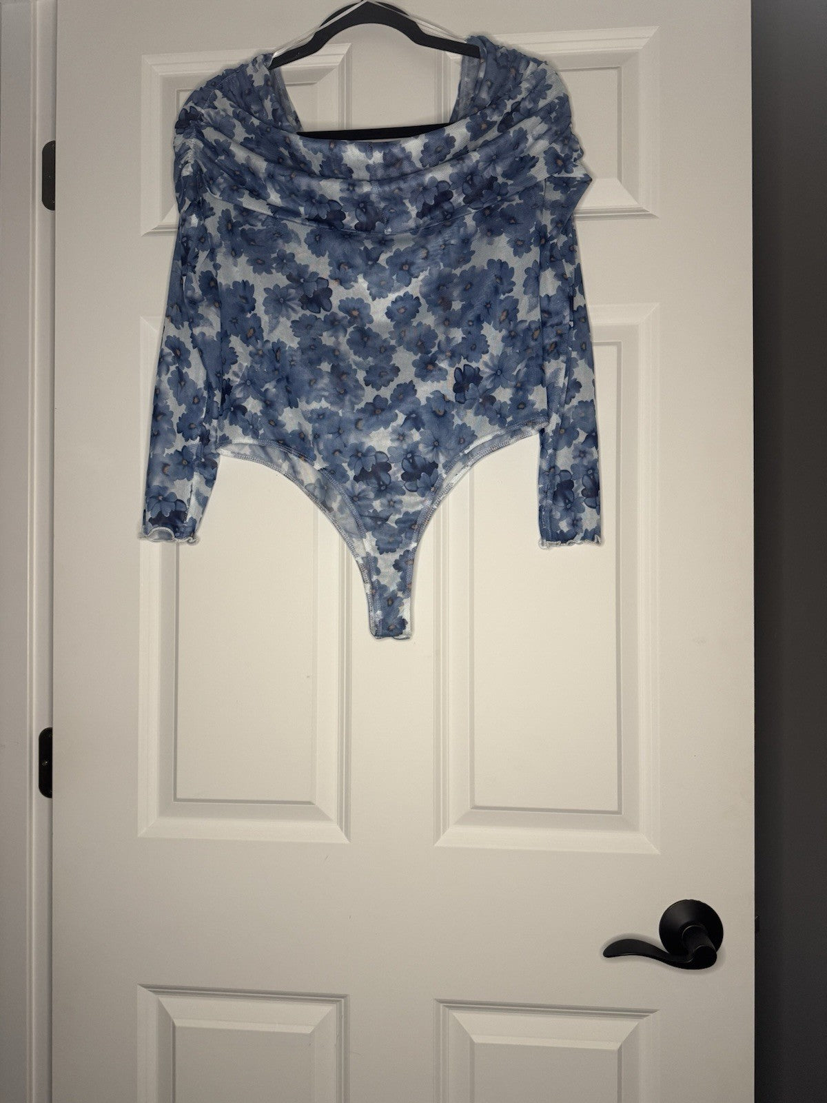 Vici Sheer Bodysuit Large Blue Yellow White Floral Print 