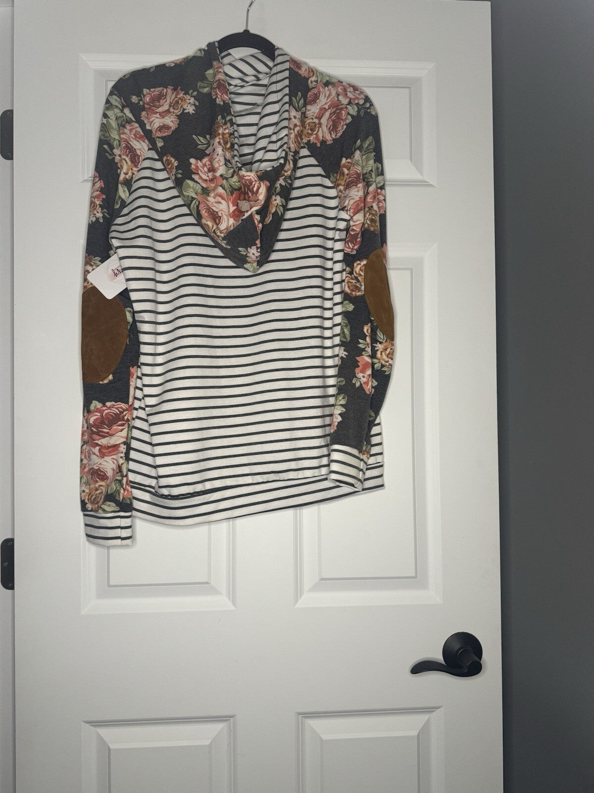 7th Ray Long Sleeve Hooded Top Xl Blue White Stripe Mustard Multi Floral Sl Nwt 