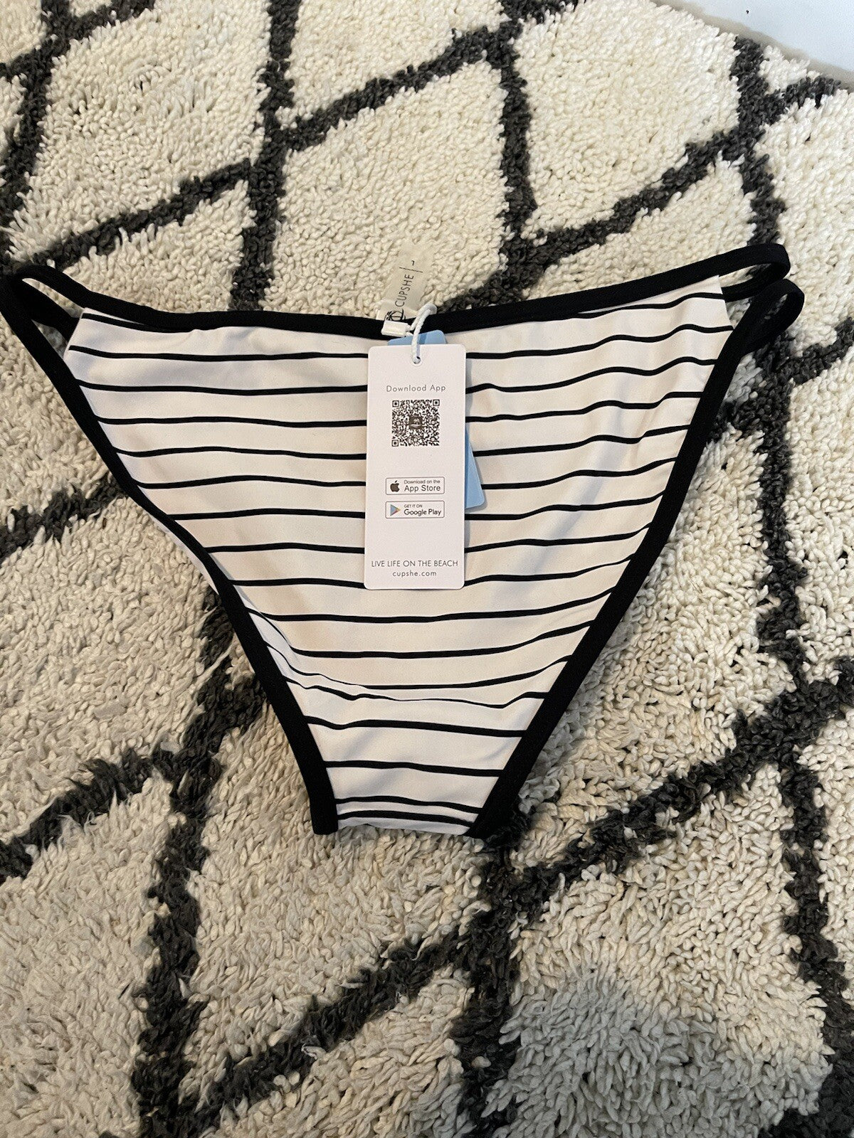 Cupshe 2 Piece Bikini Large White W Black Stripe New With Tags 