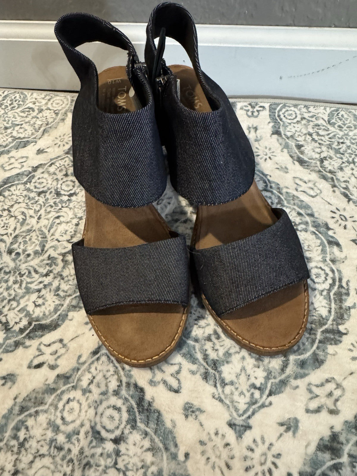 Tom’s Wedge Sandals Size 10 Jean Material  In Excellent Condition