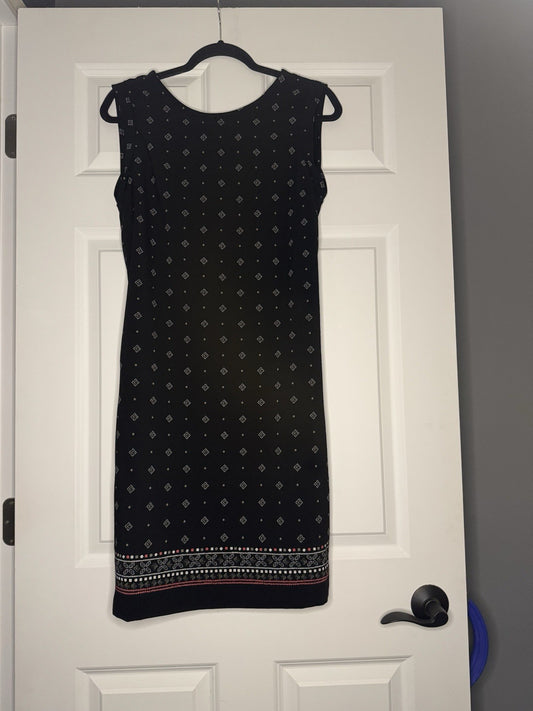 Banana Republic Sleeveless Dress Size 8 Black Gray Coral White Print W Belt Nwt 