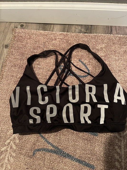 Victorias Secret Sport Black Sports Bra Medium Gray Lettering 
