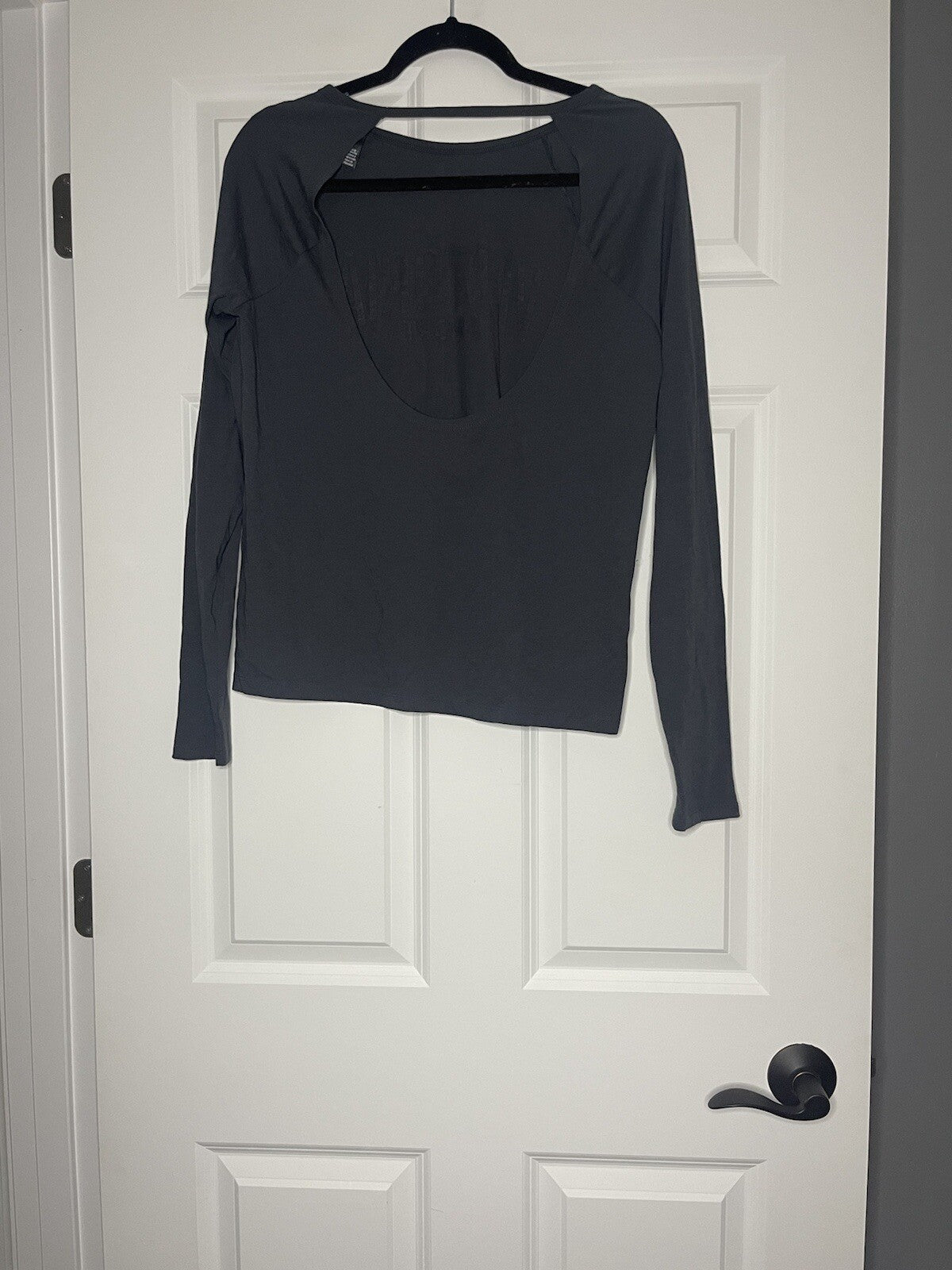 Victorias Sport Long Sleeve Top Medium Gray With Sparkle Logo Cut Out Black 